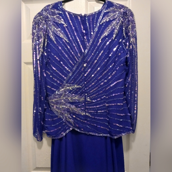 Isaacson's Lime Nite Vintage Purple Silver Silk Sequin 80s New Years Dress-12 - Picture 11 of 16